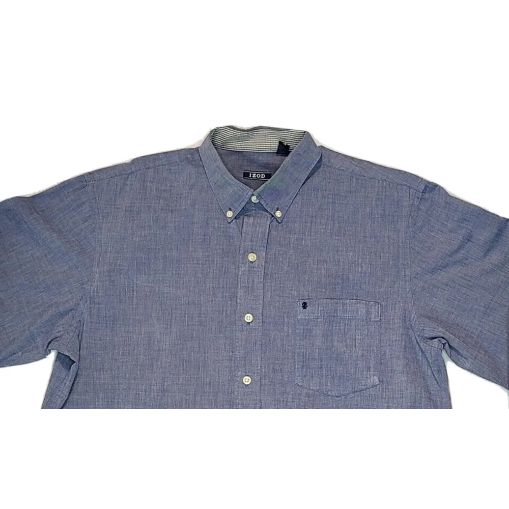 Izod Men's Blue Long Sleeve 100% Cotton Shirt Size Large